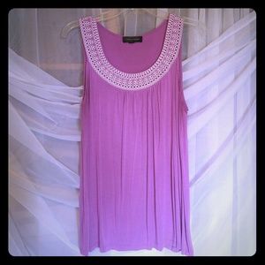 Purple blouse w eyelet lace trim